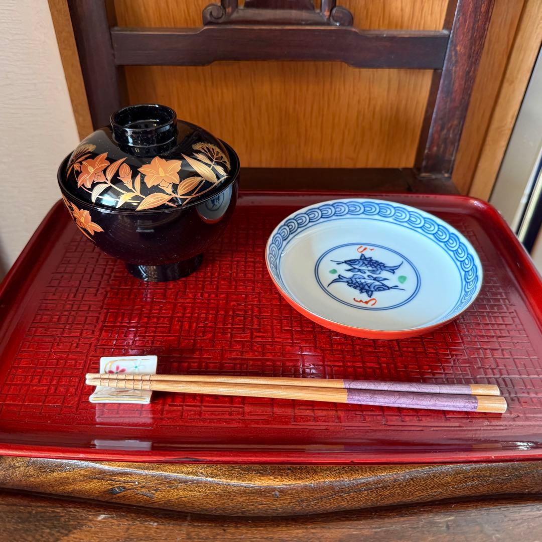 未使用品 乙造作 輪島塗秋草蒔絵吸い物椀 5客セット 桐箱付き 黒の