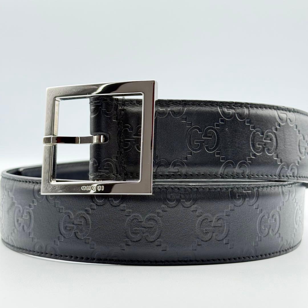 ✨美品✨GUCCI ベルト スクエアバックル シマ GG柄 シルバー金具 レザー