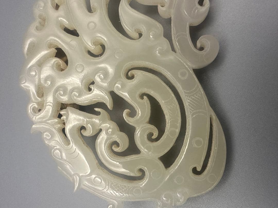 中国古美術 本物和田玉 根付 玉璧 巻雲紋 旧蔵 コレクション 透かし