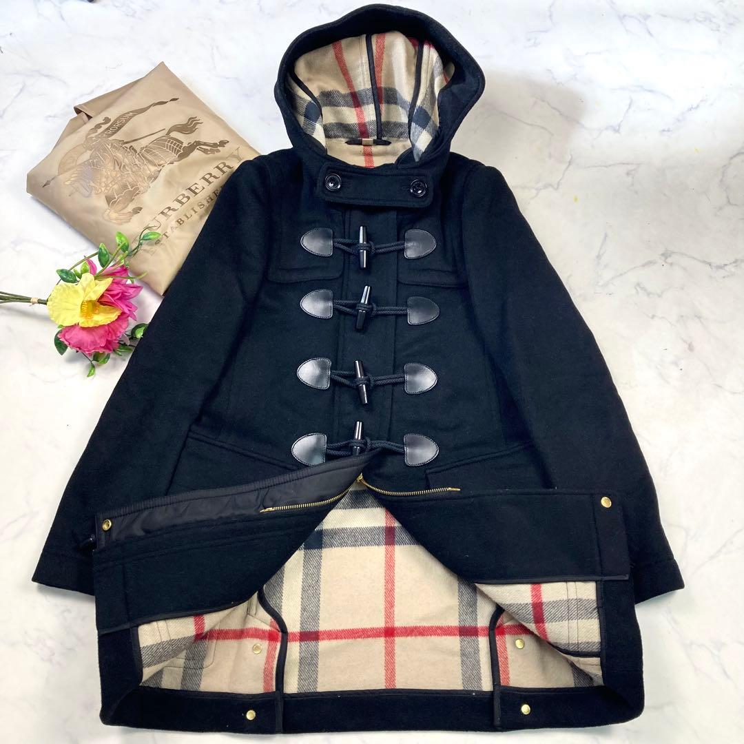 極美品 バーバリーブリット ダッフルコート　黒 メガネチェック