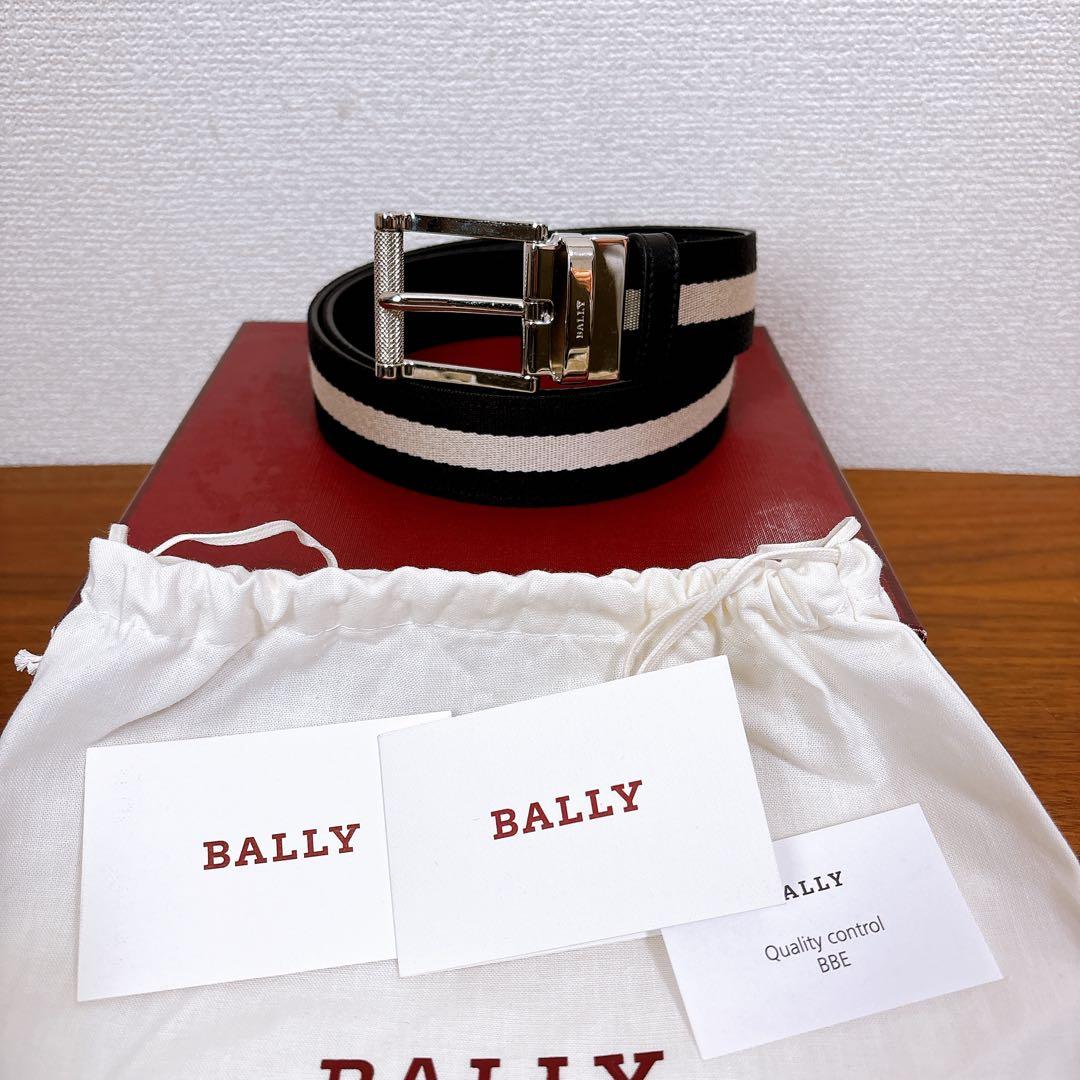 未使用級 BALLY バリー リバーシブル ベルト レザー キャンバス ブラック