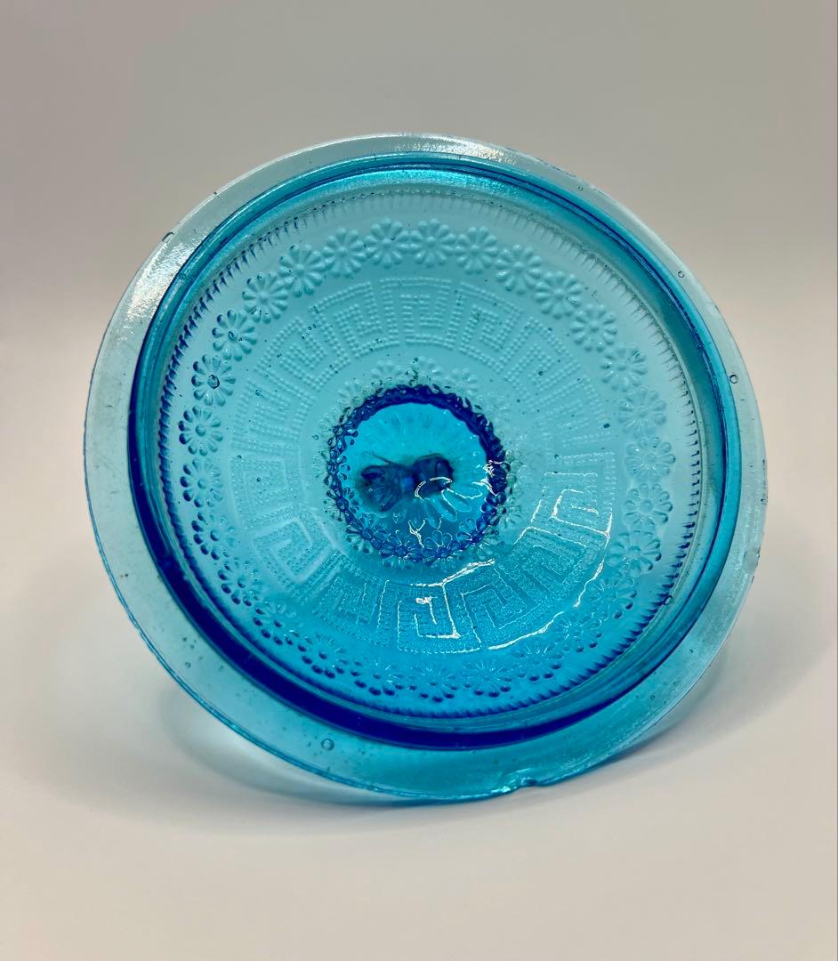 型ガラス蓋物 菓子器 キャンディポット ボンボニエール ウランガラス