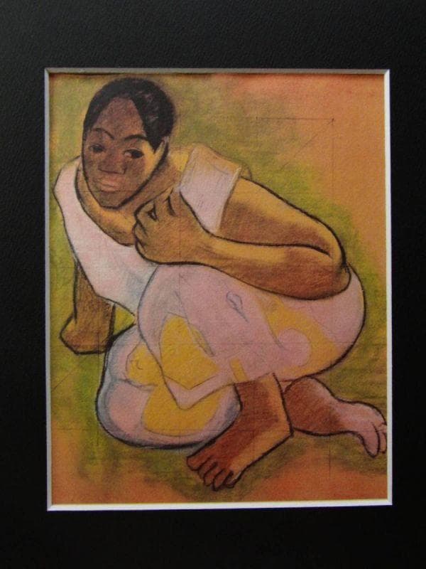 ポール・ゴーギャン、【うずくまる女】、希少な画集画・マット紙