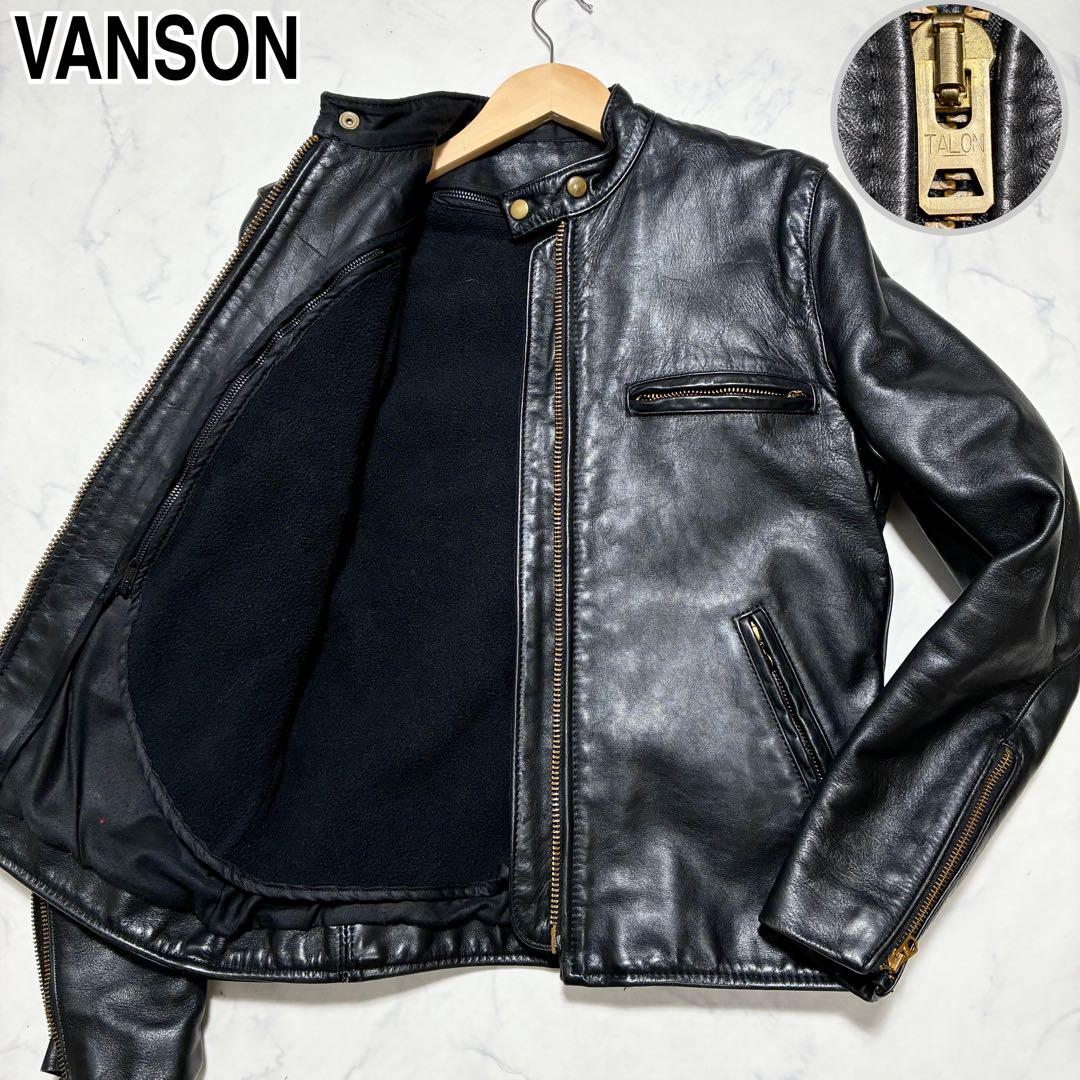 [USA製/ヴィンテージ]VANSON シングルライダース 36 TALON 黒 VANSON バンソン USA製 タイプB 立ち襟 シングルライダースジャケット