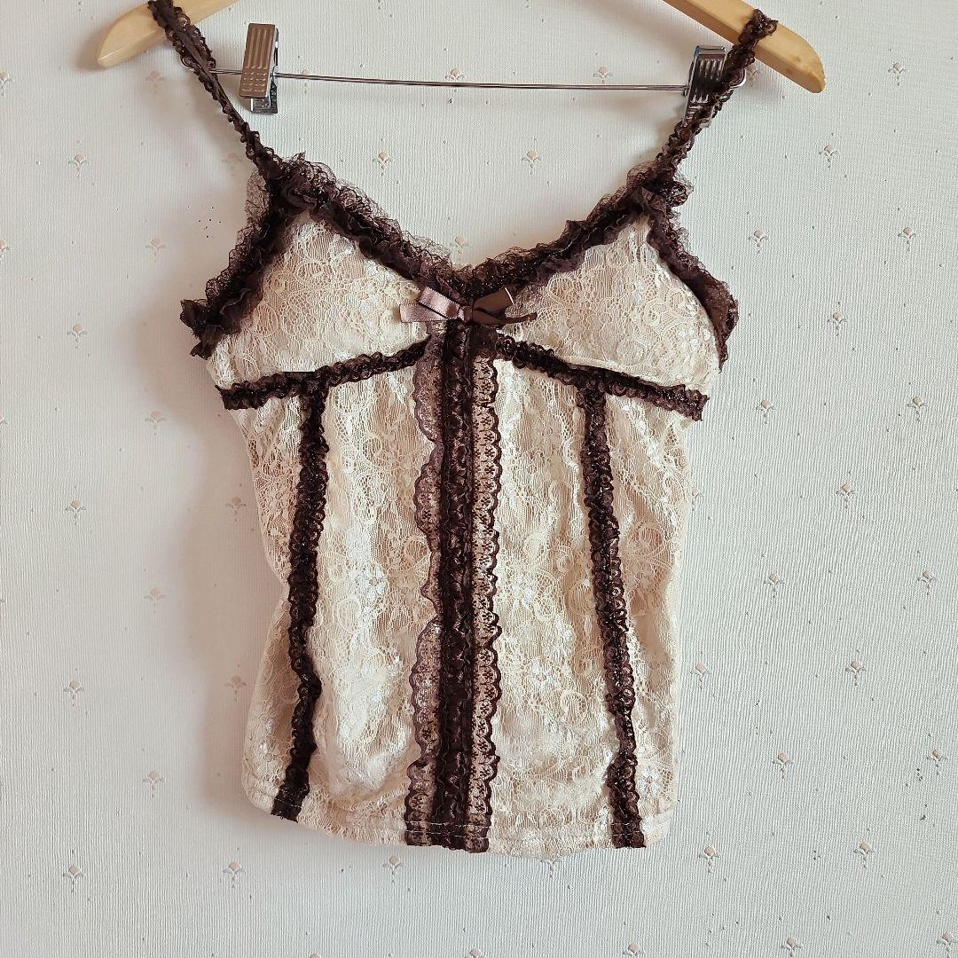 リズリサ　ベロアキャミ　レース　カップ付き　レア カップ付き 】ダブルレースベロアショートビスチェキャミソール