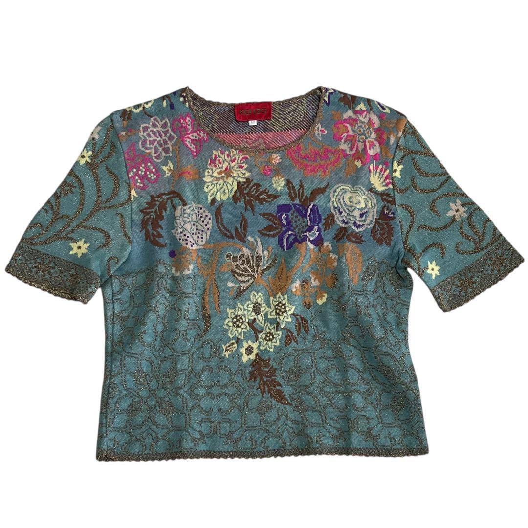 KENZO ニット ヴィンテージ ラメ グリーン 花柄 - メルカリ