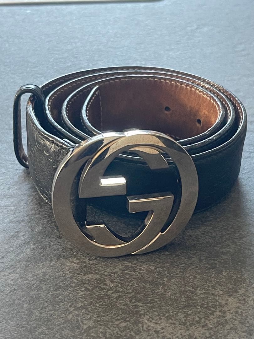 GUCCI ブラックレザー GGロゴベルト
