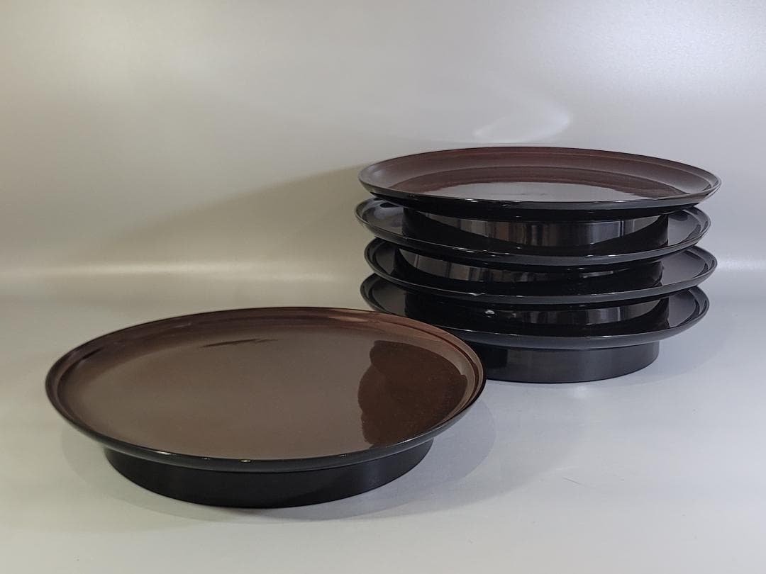 春慶塗 加陽 大垣昌訓　丸盆 五客 美品 共箱　漆器 DT761