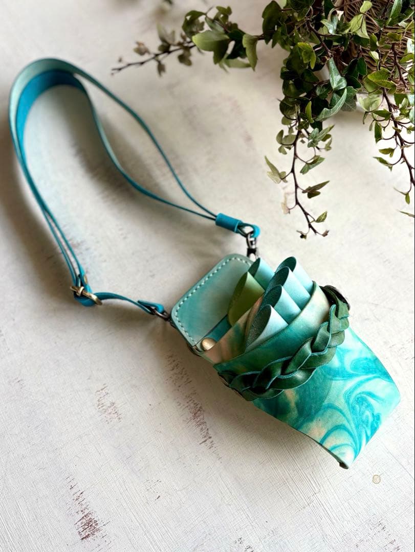 手染めターコイズマーブルのシザーケース