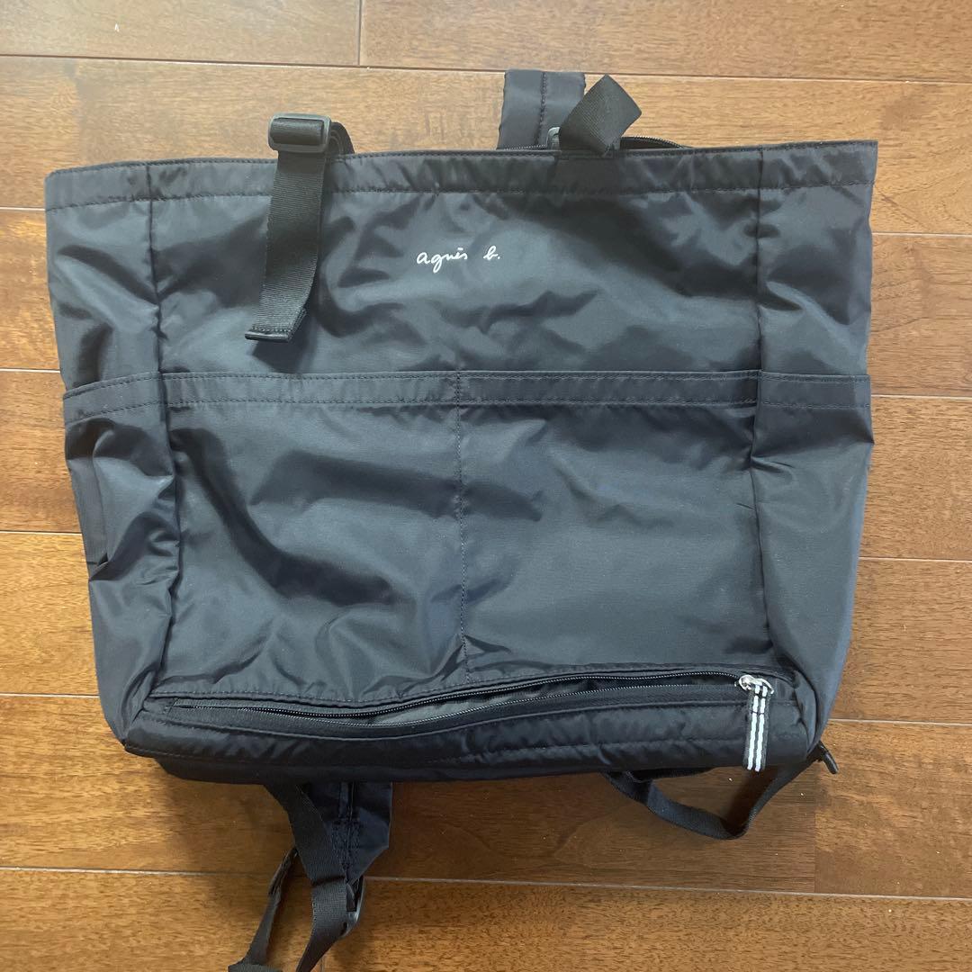 agnès b. ブラック マザーズバッグ難あり agnes b.（アニエスベー） マザーズバッグ ロゴ ペアレンツバッグ