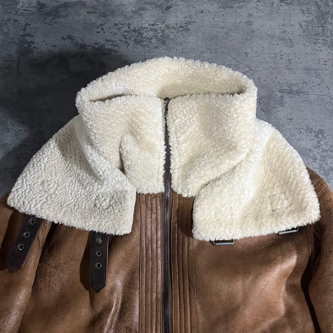 ZARA ムートンジャケット ボア フェイクレザー B3 ブラウン - メルカリ