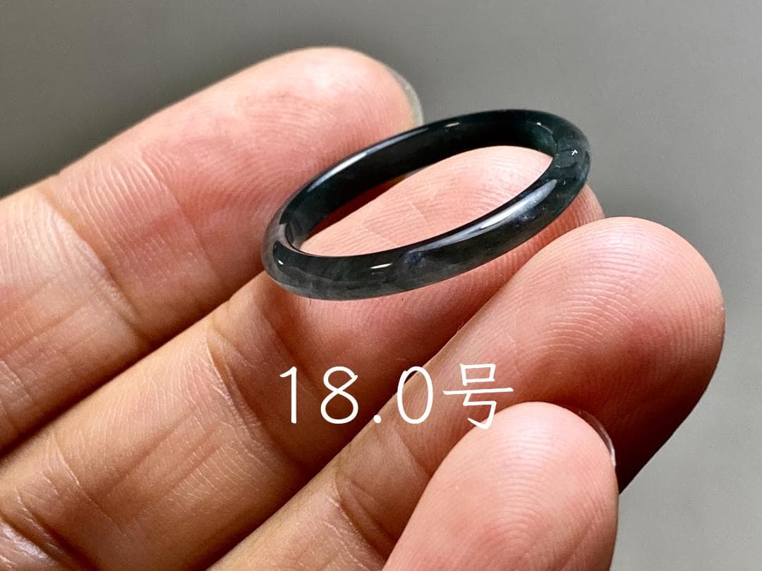 L16-143 細身 氷種 18.0号黒翡翠グアテマラ産A貨本翡翠くりぬきリング