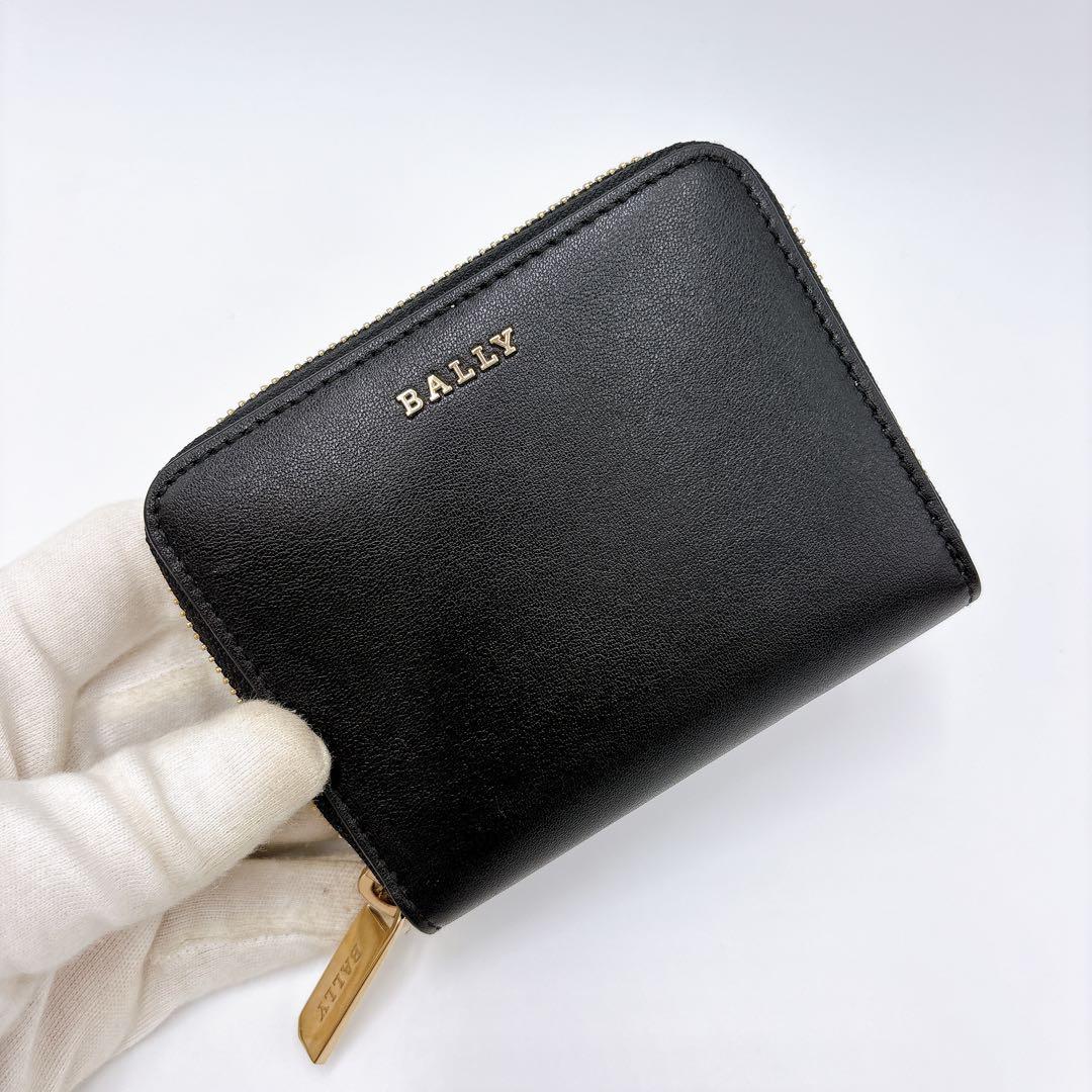 極美品 ＊ BALLY バリー レザー ラウンドジップ ミニ財布 ブラック