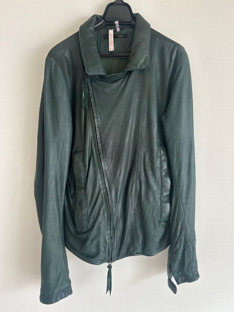 CHRISTIAN PEAU ダークグリーン レザーダブルライダースジャケット