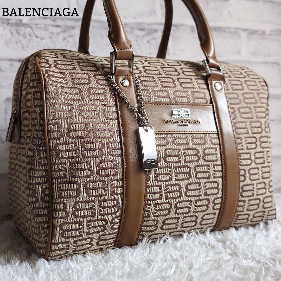 バレンシアガ ボストンバッグ BBロゴ シルバーチャーム ユニセックス ブラウン
