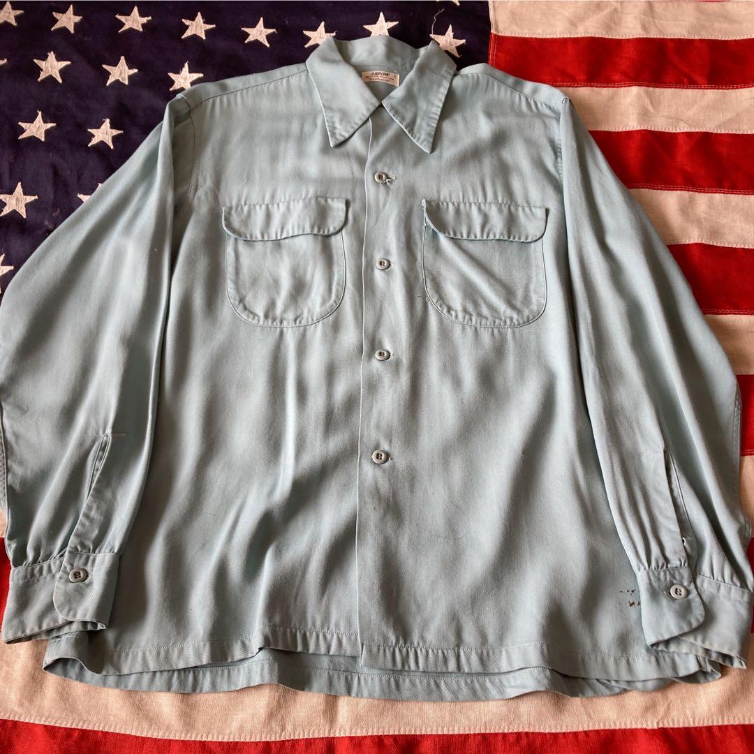 ビンテージ1940'sアローティファニーブルーレーヨンシャツUSA黄金