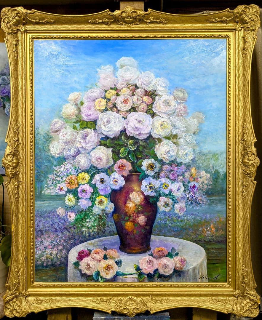 画家haru油彩画F２５号相当★薔薇★肉筆画＊一点物＊静物画★