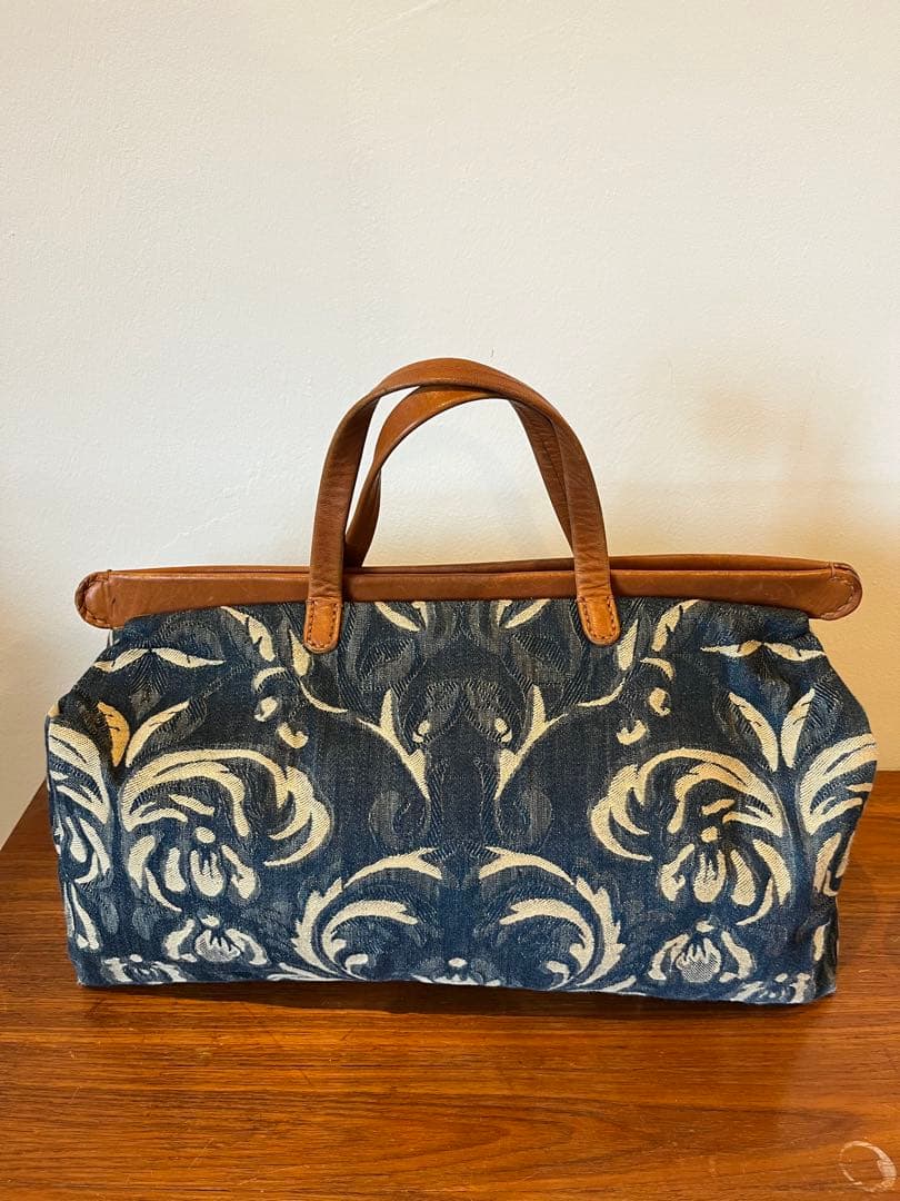 45rpmボストンバッグ 馬革とインディゴの手提げバッグ 総柄