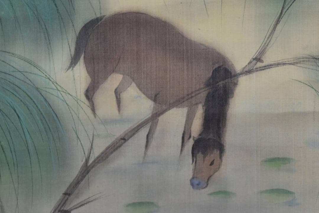 【真作】蝉耳/朝陽馬図/掛軸☆宝船☆AB-53