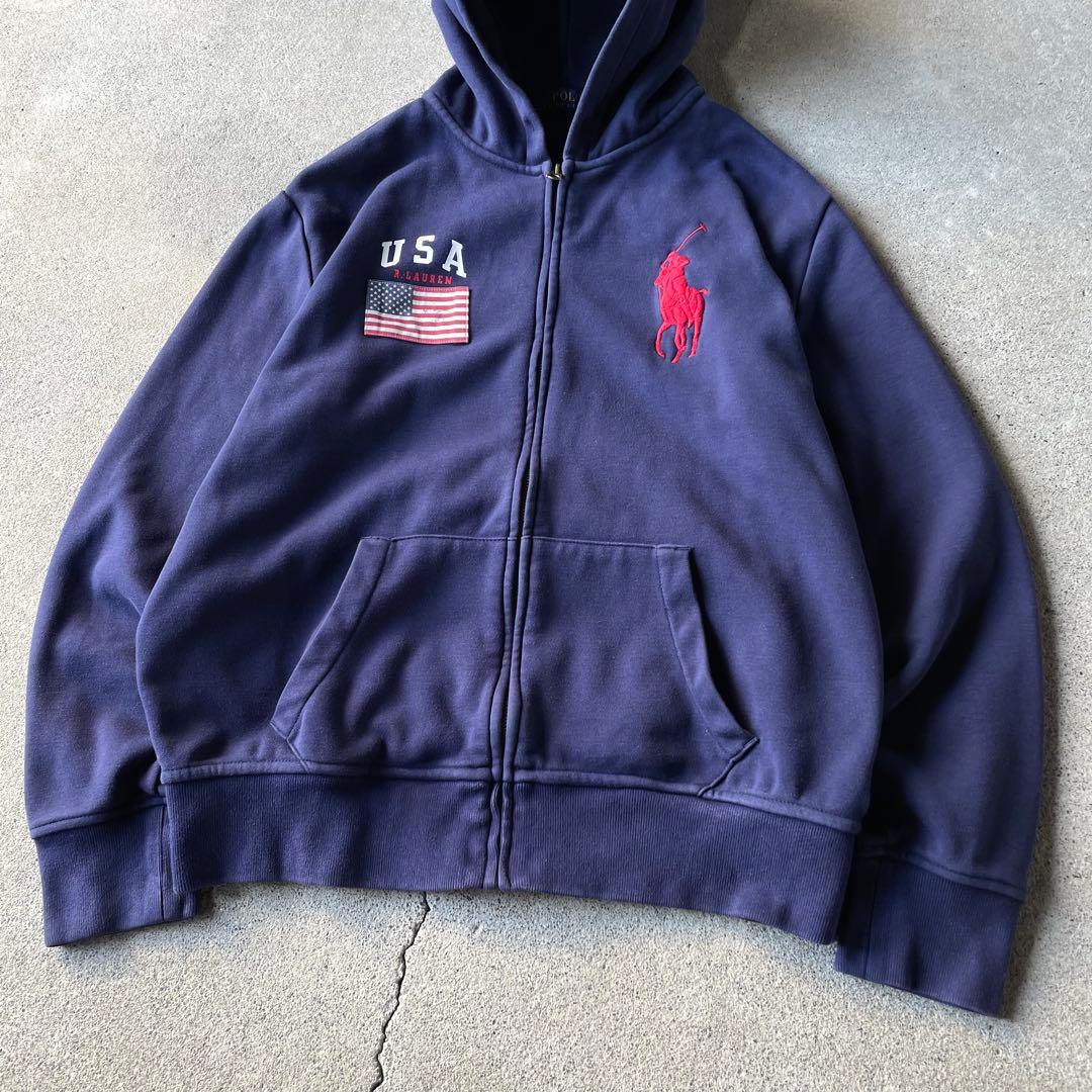 Polo Ralph Lauren ビッグポニー ジップパーカー ネイビー L - メルカリ