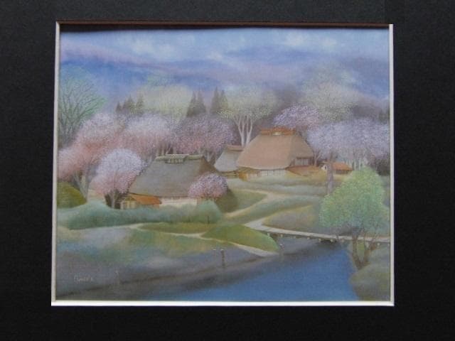 折本美祢子、【川辺】、希少画集画、風景、自然、さくら