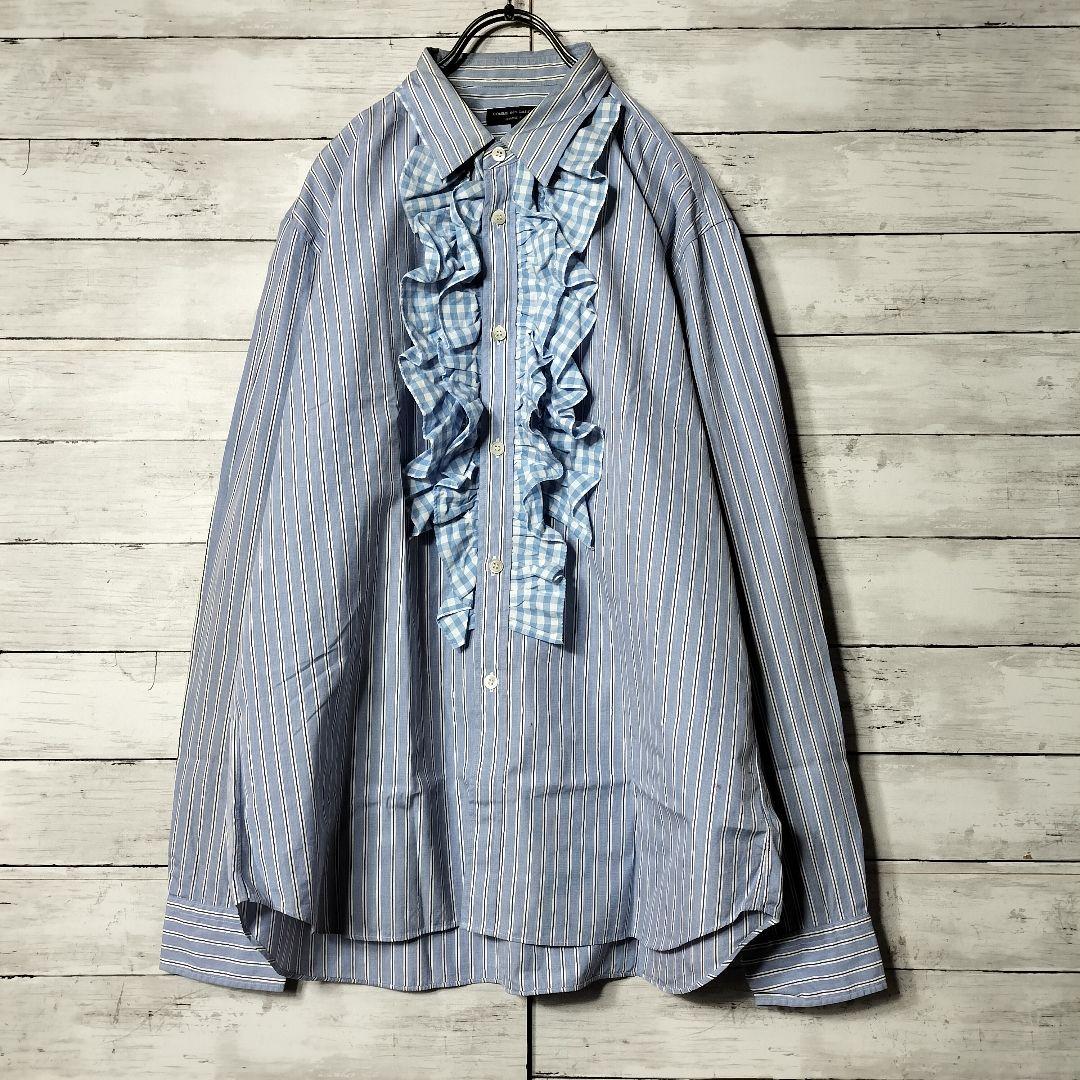 コムデギャルソンオムプリュス ストライプ フリルシャツ コットン