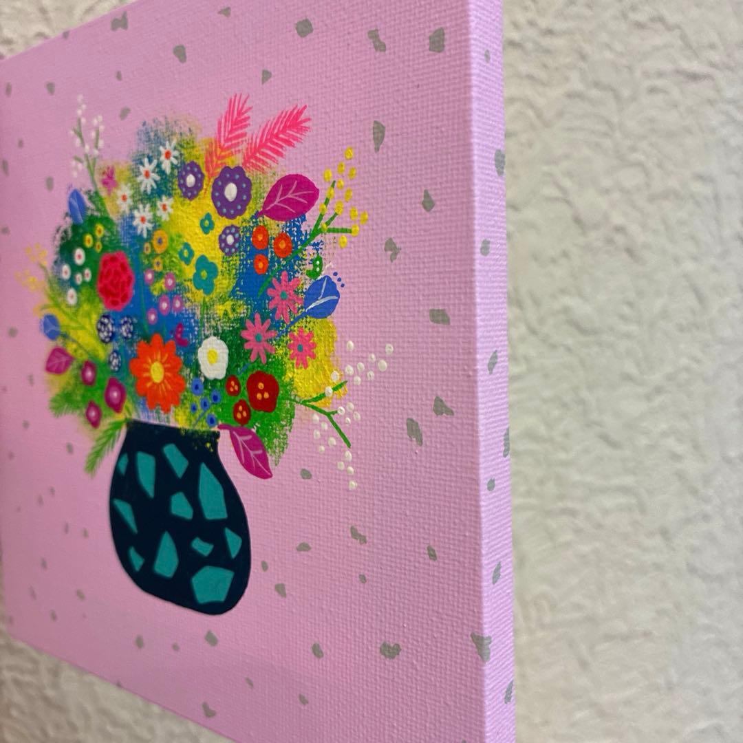 春色フラワー 手描きイラスト アクリル画 原画 キャンバスアート