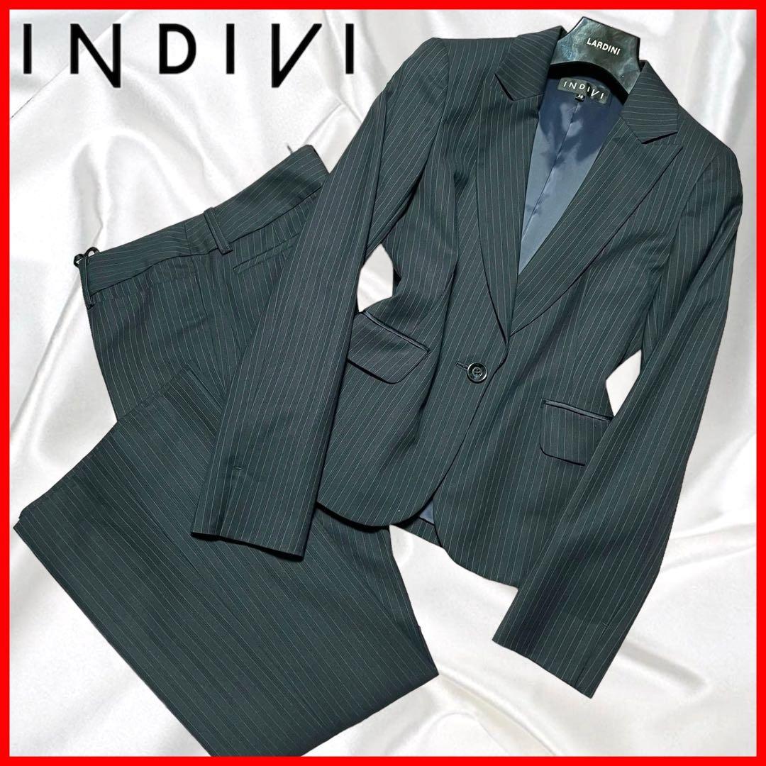 【INDIVI】美品インディヴィ 高級シルク ストレッチ ブーツカット ブラック