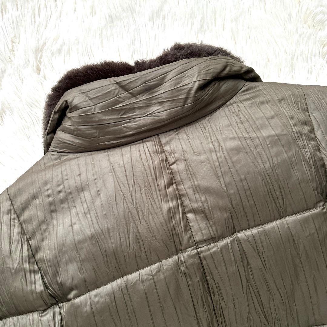 レリアン カーキ ロングダウンコート レッキスラビットファー付 L