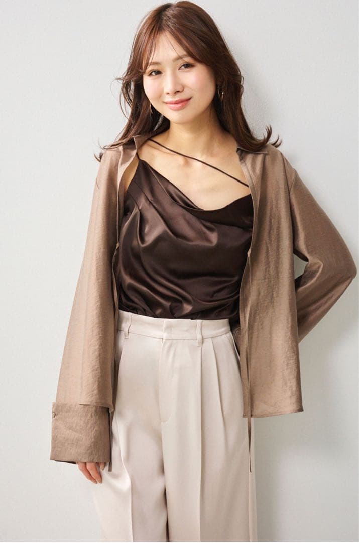 【早い者勝ち】 aimeine カップインドレープサテンキャミソール ブラウン レースサテンキャミソール – nairo