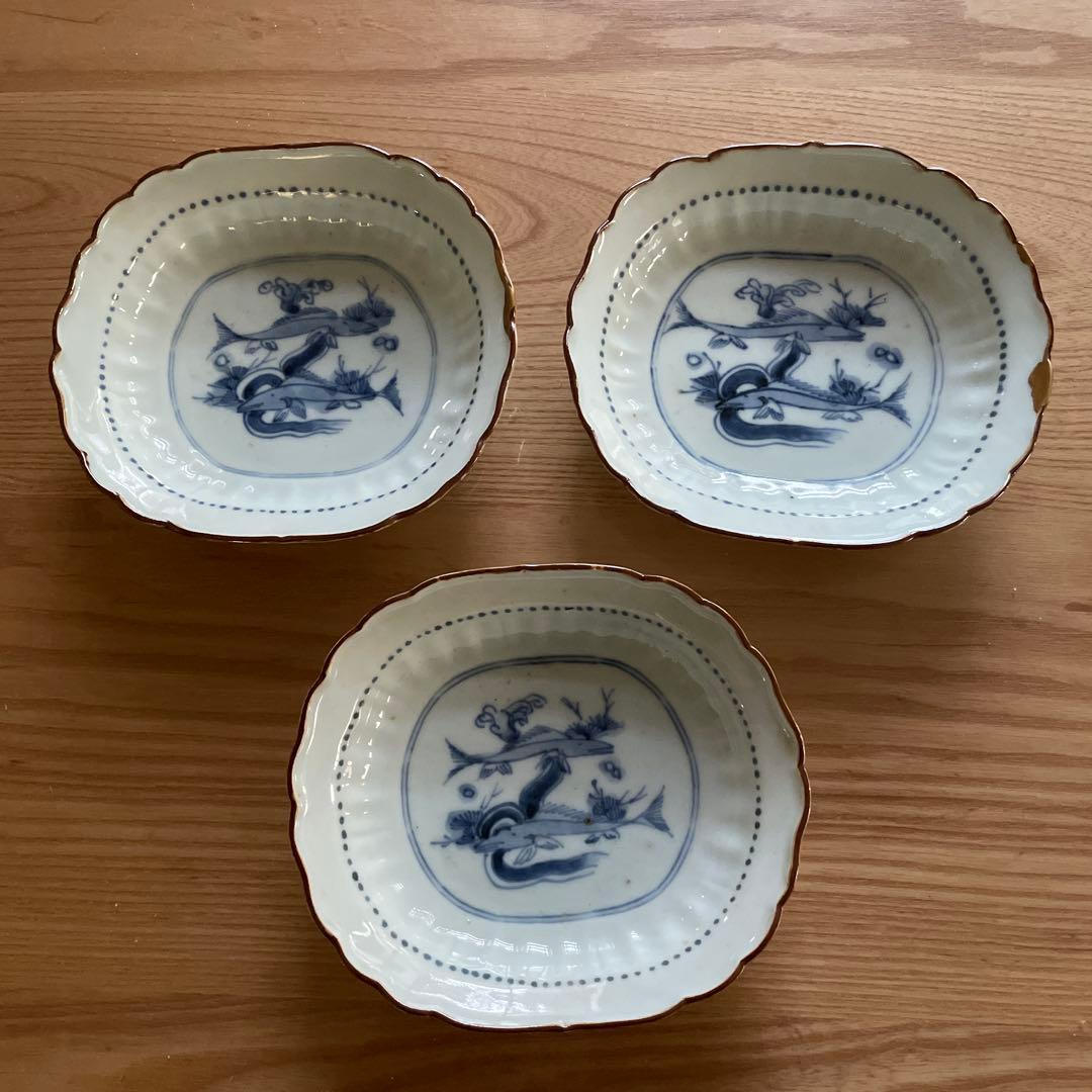 古伊万里 染付 鮎皿 3枚 金継ぎ 江戸時代 アンティーク 骨董 - メルカリ