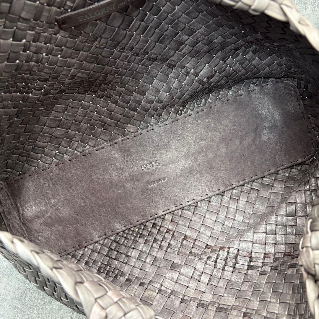 美品 ファロルニ 編み込み トートバッグ オールレザー A4 ハンド 灰