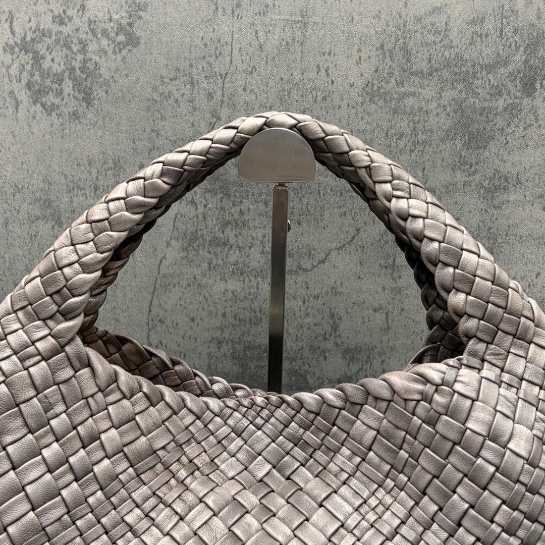 美品 ファロルニ 編み込み トートバッグ オールレザー A4 ハンド 灰