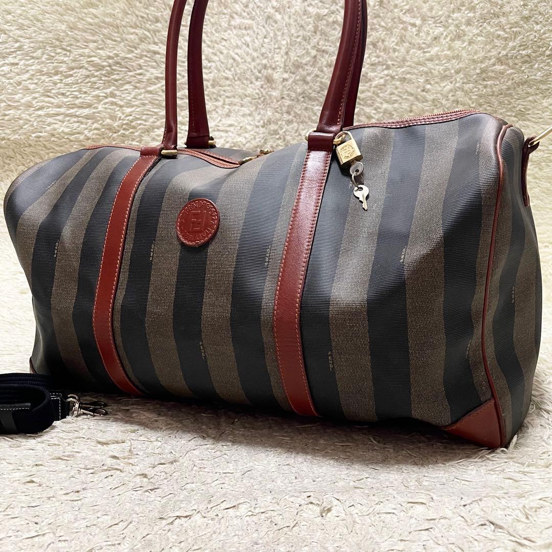 【特大容量】FENDI 2way ボストンバッグ　出張　旅行　南京錠　鍵　ペカン FENDI（フェンディ） □□ ペカン柄 ミニボストンバッグ ハンドバッグ