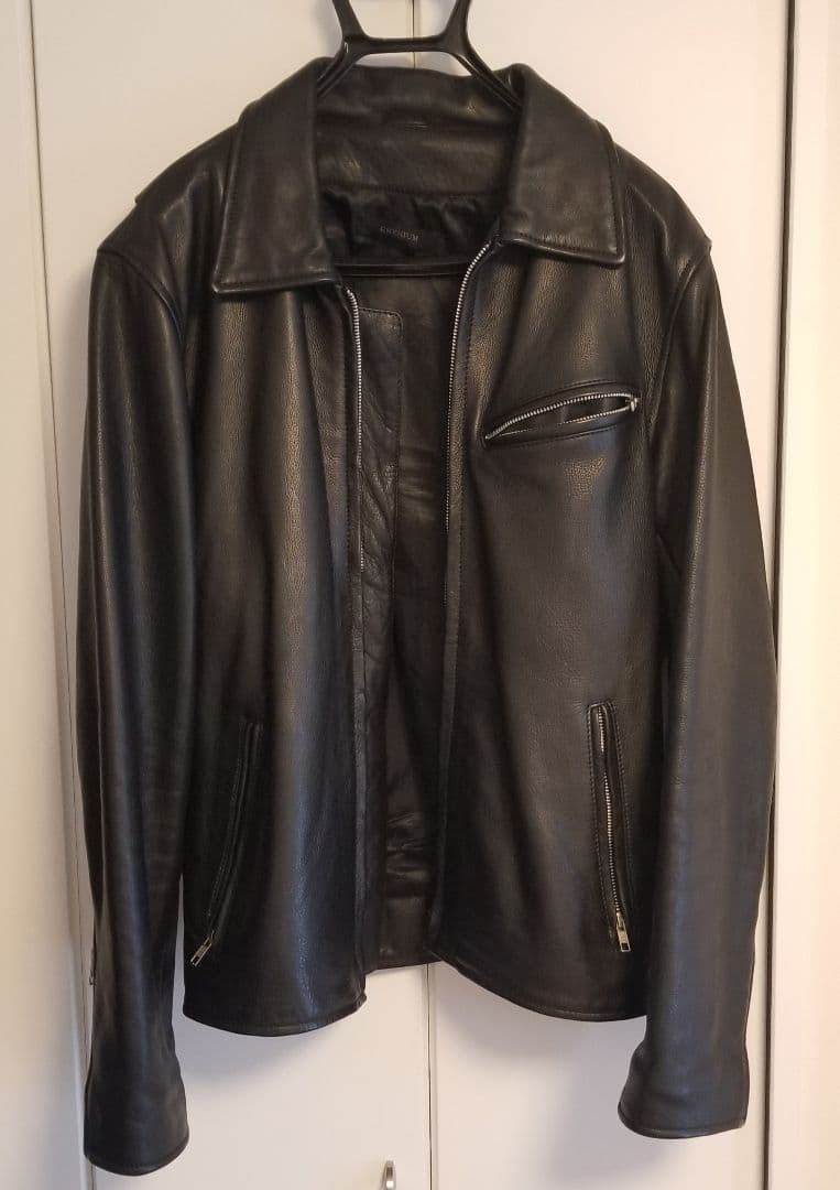 RHENIUM 雌牛本革ブラックレザーライダース 46 XL RHENIUM(レニウム) leather double ラeather double riders jacket