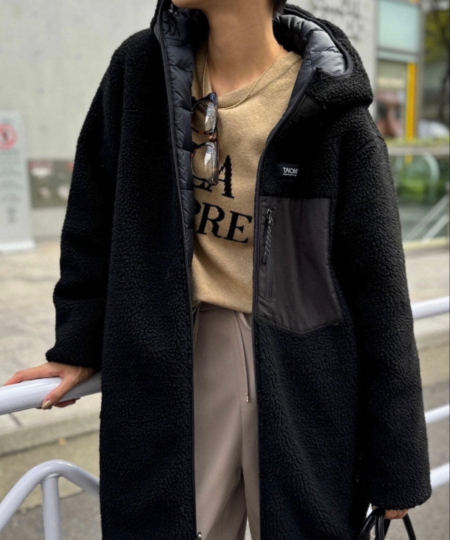 TAION ノーリーズ タイオン ボアリバーシブルダウンコート ブラック M