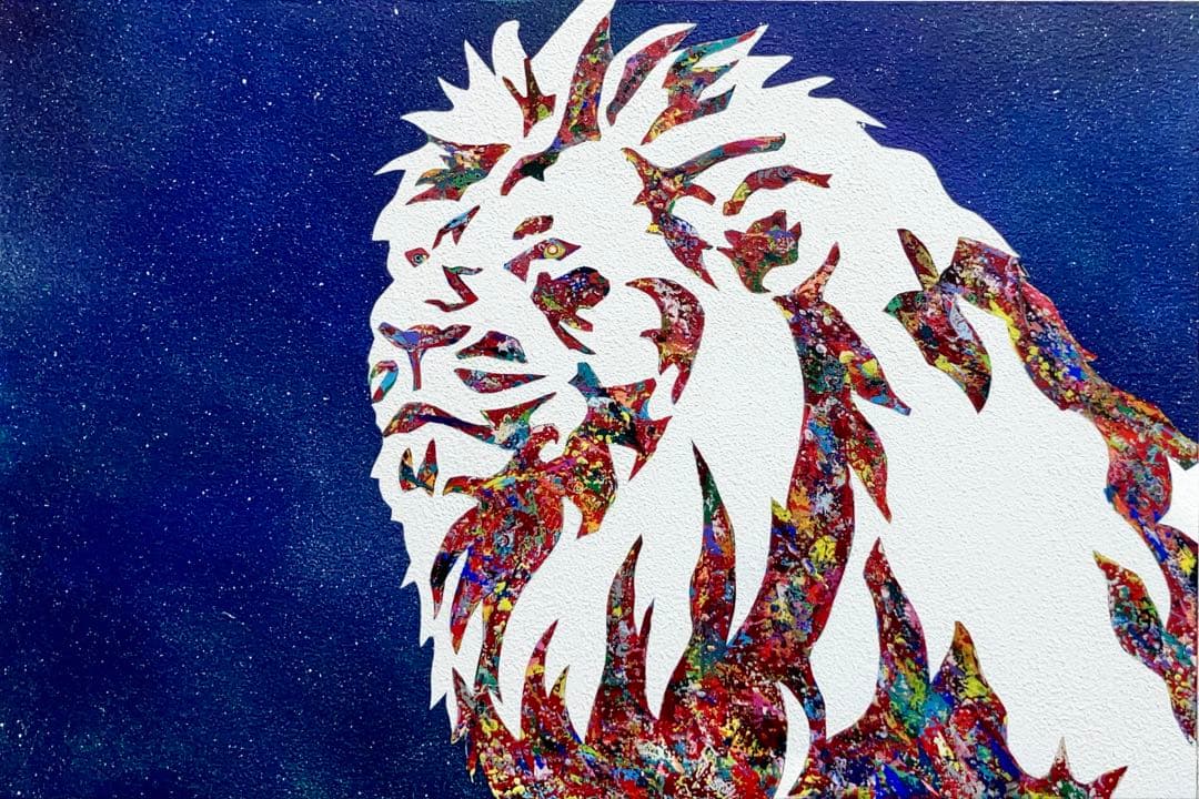 原画　ライオン　動物画　絵画　アクリル画　現代アート　細密画　手描き　一点物