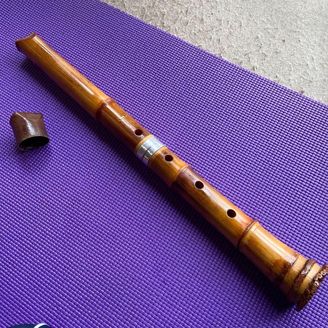 36 値下げ　尺八　一尺八寸管　唄口　金巻き　銘　○寿？春？