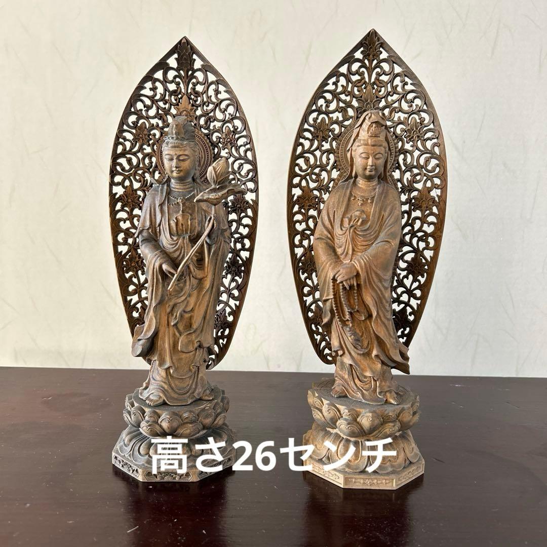 【骨董品】観世音菩薩立像　勢至菩薩立像　2体セット　木彫り　仏像 楽天市場】観音菩薩・勢至菩薩(阿弥陀如来・天台宗・浄土宗の脇侍一対