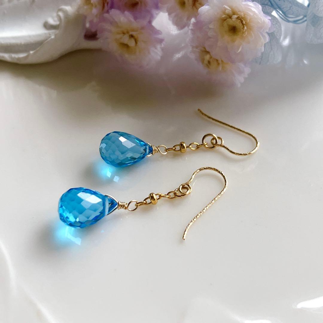 宝石質✧スーパースイスブルートパーズ ピアス✧14kgf - メルカリ