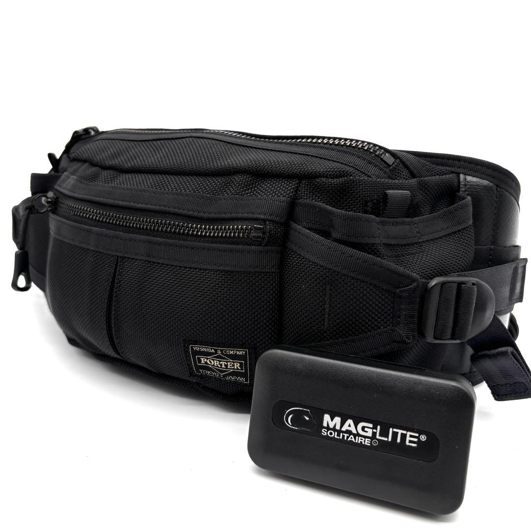 美品 ポーター ヒート ボディバッグ マグライト付 斜め掛け メンズ