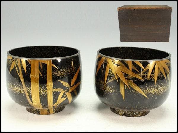 極上 双雀蒔絵 椀 一対 明治(K-A838)