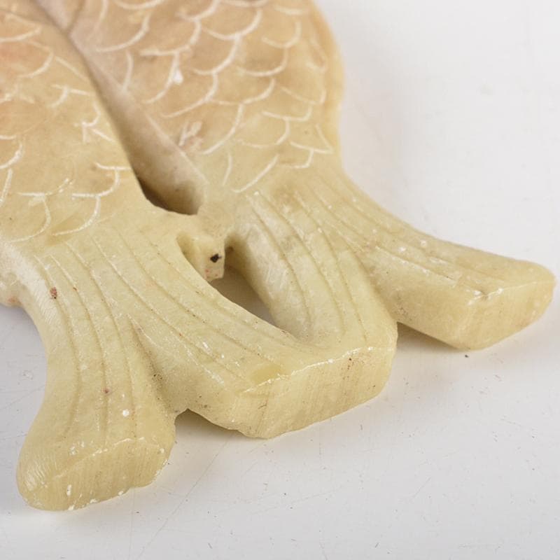 中国 玉石彫刻 双魚刻 神獣刻 根付 玉器 玉珮 2点 時代箱付 V R7227