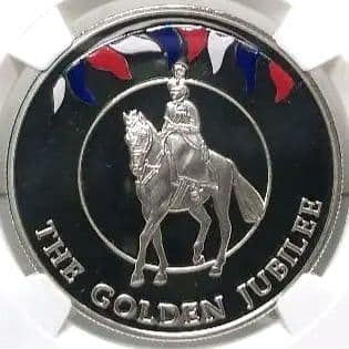 2002 ゴールデンジュビリー 馬上の女王 P50銀貨 NGC PF69UC