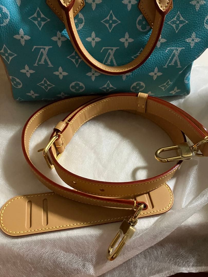 美中古 ルイヴィトン スピーディ 25 バンドリエール P9 ターコイズ LV