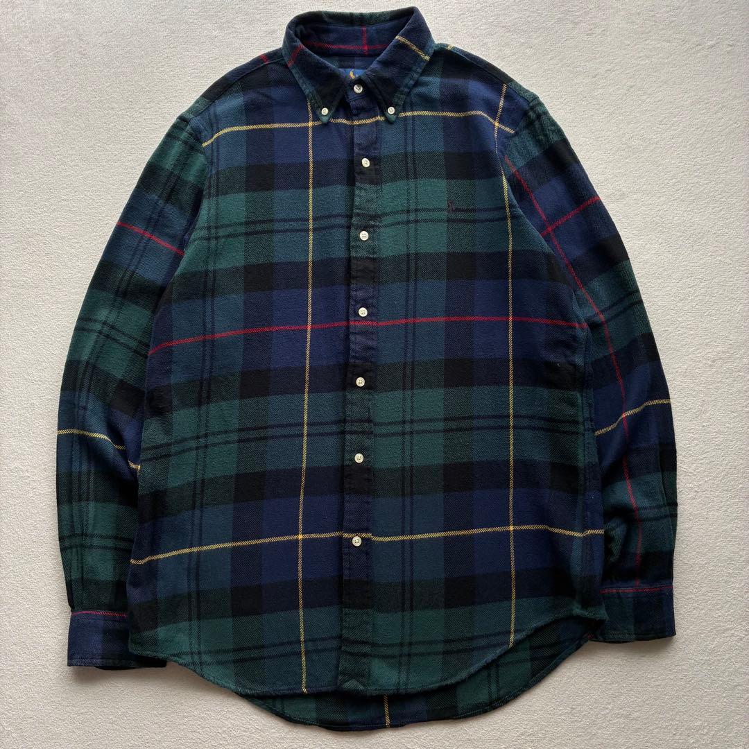 《近年物》Ralph Lauren フランネルチェックシャツ Mサイズ 刺繍ロゴ