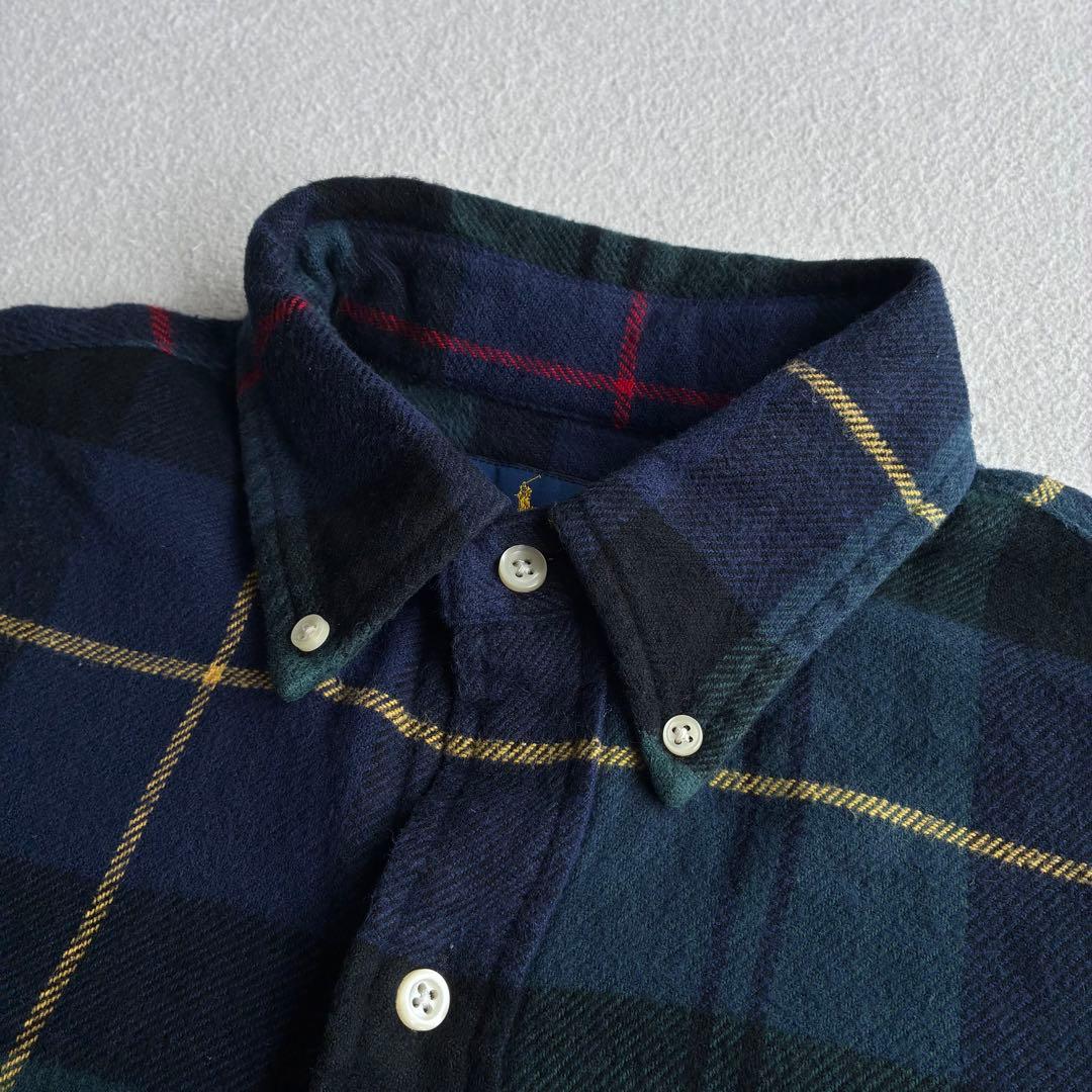 《近年物》Ralph Lauren フランネルチェックシャツ Mサイズ 刺繍ロゴ