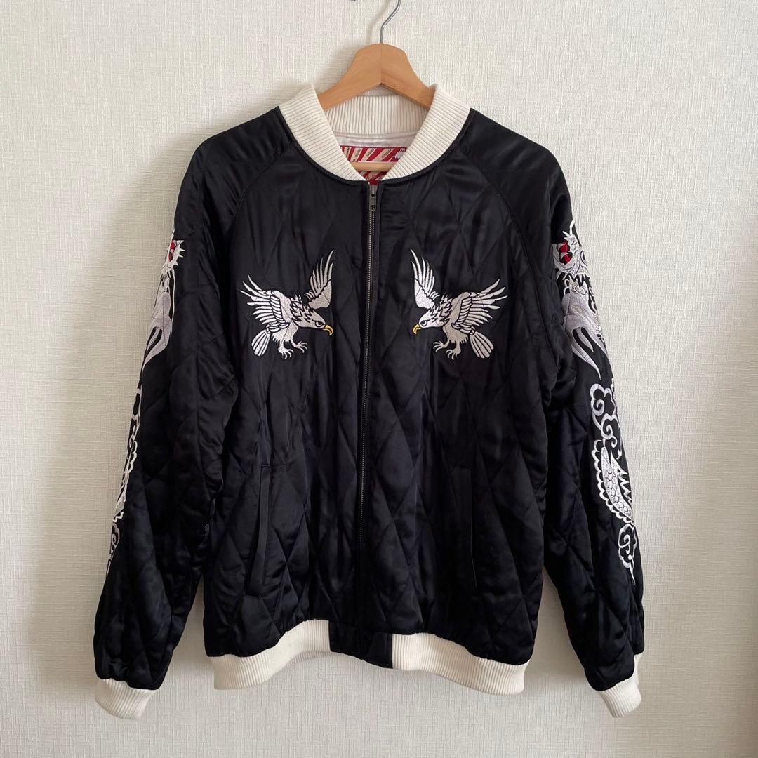 HOUSTON JAPAN ALASKA 刺繍スカジャン ブラック HOUSTON（ヒューストン） スカジャン 別珍スカジャン（ALASKA） メンズ