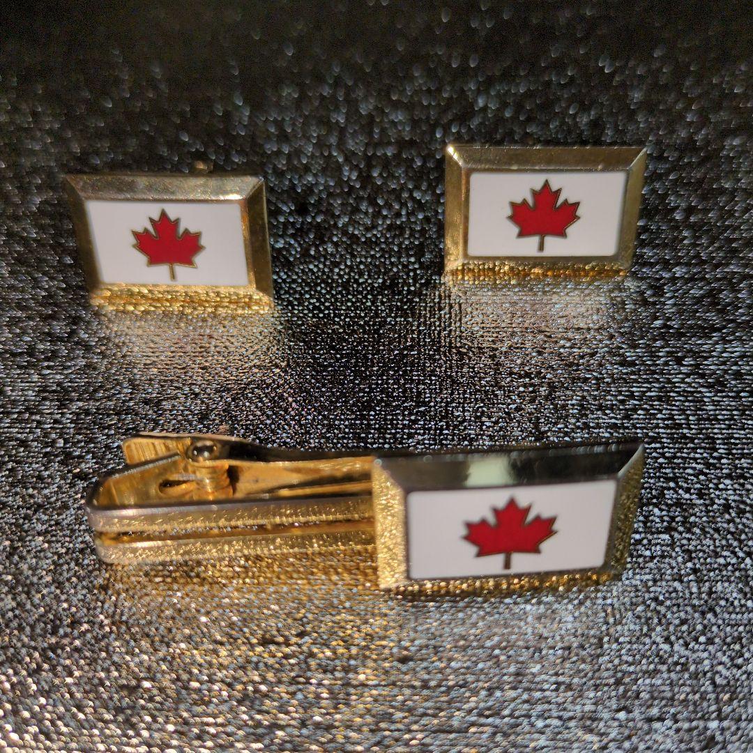 【特別製作品】カナダ国旗デザイン ネクタイピンとカフスボタンセット