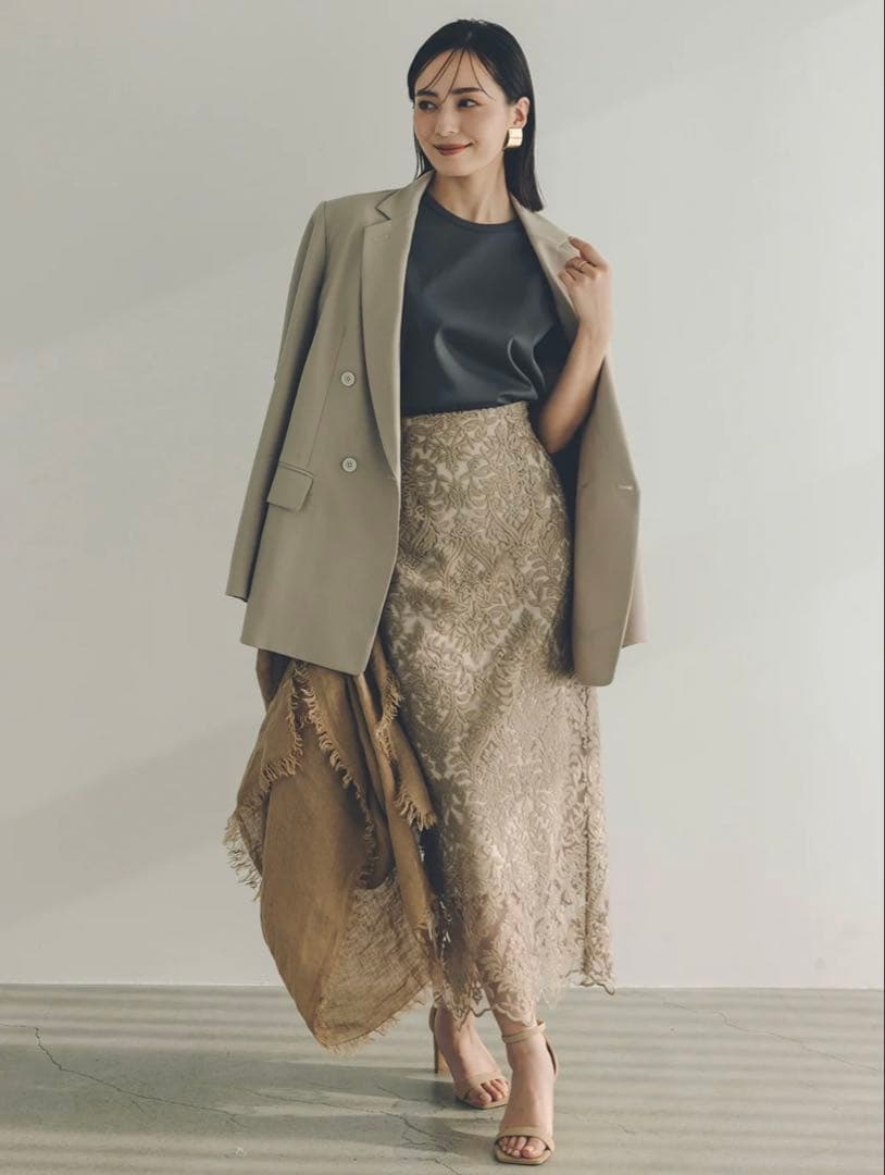 anuans エンブロイダリーレーススカート　ベージュ　XS